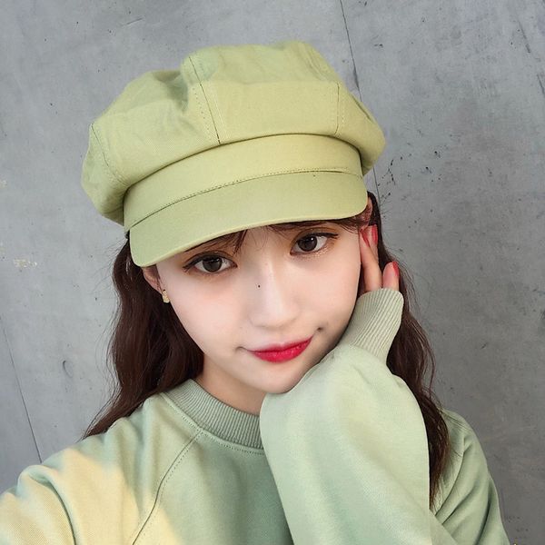 

new candy-colored female korean solid color painter berry autumn student octagonal hat candy octagonal hat all-match cap tide, Blue;gray