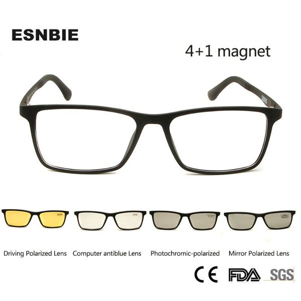 

4+1 suit itay designer ultem magnet clip on sunglasses women square spectacles magnetic pchromic sunglasses men polarized, Black