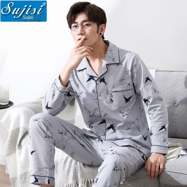 

autumn new long-sleeved cotton autumn korean cardigan men's youth pajamas pajamas plus fat family clothes set, Blue;red