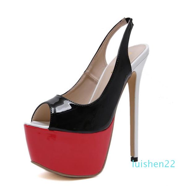 

2020 women designer shoes 16cm mixed color sling back stiletto heels nightclub party shoess l22, Black