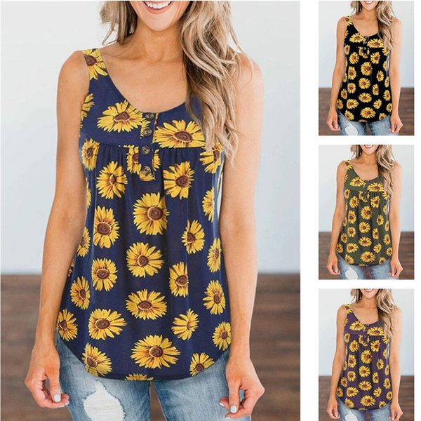 

2020 шеи кнопка слинга слинг рубашка без рукавов подсолнечника напечатанного жилета рубашки подвески для женщин, Camo