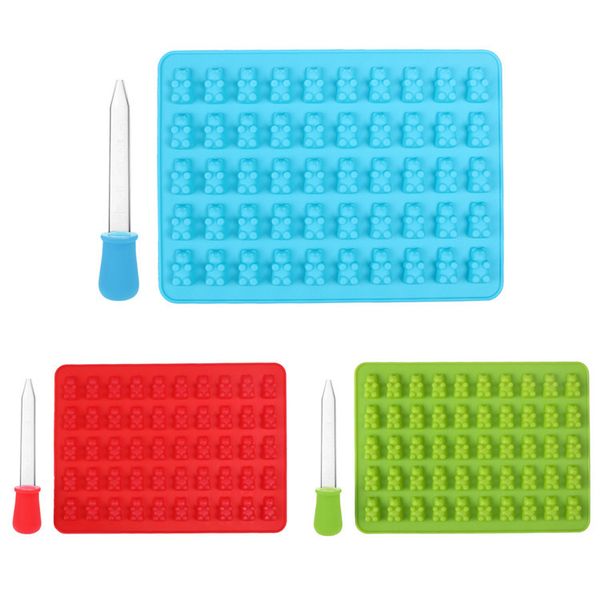 

50 holes bear silicone candy mold bears shaped soft chocolate mold with droppers ice cube tray mold droppers sweet candy molds kha325