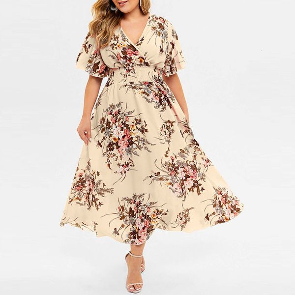 

5xl 6xl plus size dress women ladies fashion floral printed v neck casual short sleeve chiffon summer dress july3 vestido, Black;gray