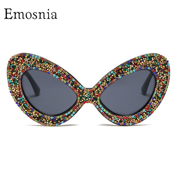 

emosnia 2020 new rhinestone women fashion cateye sunglasses designer diamond pearl cat eye sun glasses oculos uv400, White;black