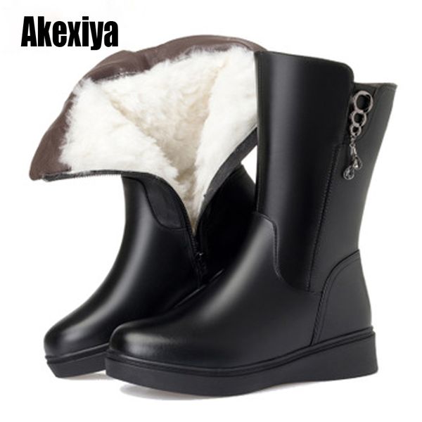 

women's winter shoe boots 2020 new genuine leather ladies boots wool warm non-slip student women's ankle u527, Black