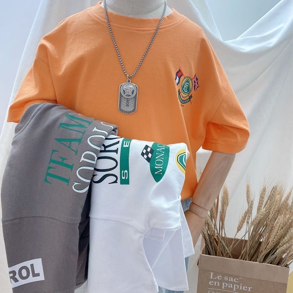 

street fashion children's t-shirt big cotton short-sleeved loose summer clothes in the big cotton kids korean boy 's t-shirt, Blue