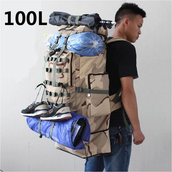 

outdoor bags 100l large hiking climbing backpacks camouflage softback backpack for men and women sports camping travel rucksack xa105y