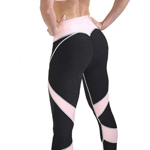 

women casual skinny fitness trousers fashion high waist elastic slim pink patchwork long pencil pants workout leggings, Black