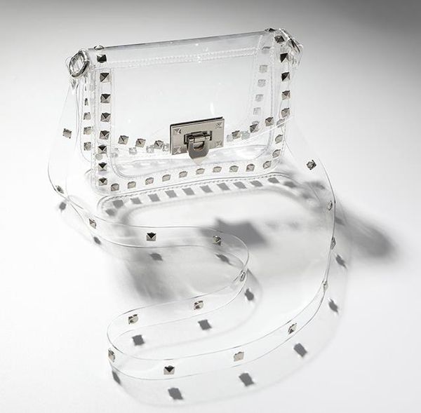 

designer handbag 2020 fashion jelly rivet transparent pvc portable diagonal small square bag ready to ship