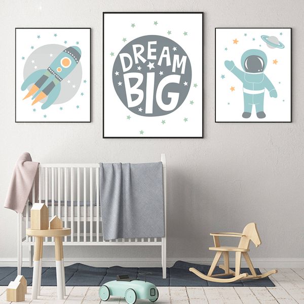 

astronaut poster space rocket baby nursery wall art canvas poster scandinavian print painting kids room decorative picture