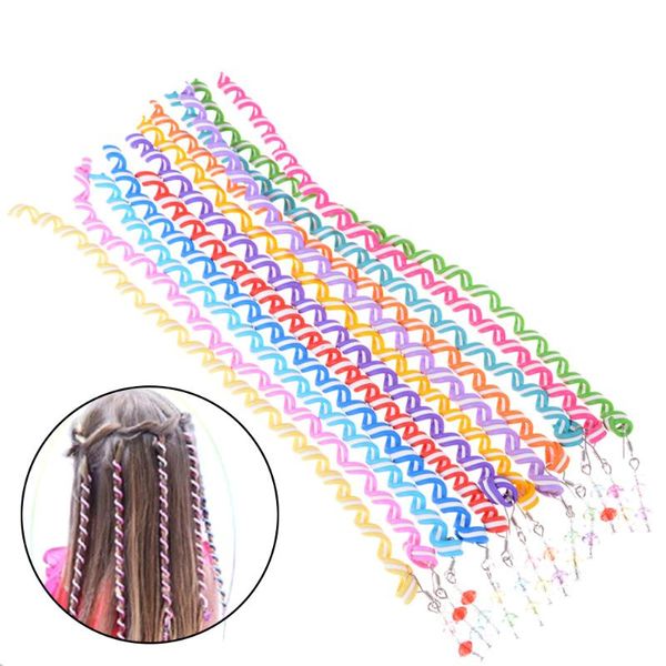 

fashion 1pc rainbow color hair accessories synthetic spiral curls diy tools children girls headwear spiral twist hair braiders, Slivery;white