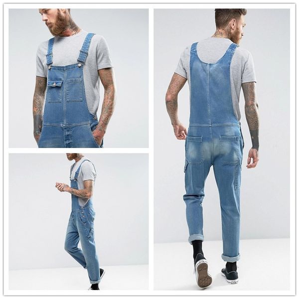 

europe and the united states new denim overalls slim slim mens trousers explosion mens bib s-3xl, Blue