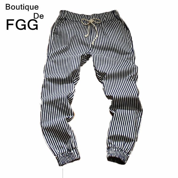 

summer striped harem trousers mens ankle length pants loose casual pencil pants fashion elastic waist cotton, Black