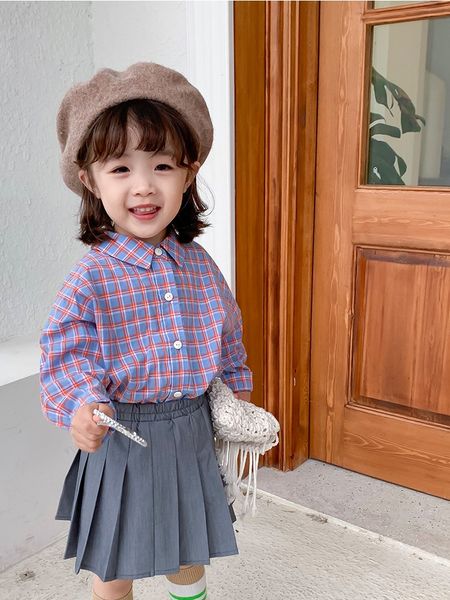 

одежда 2019 осени нового детских случайная красивая рыхлая детская одежда рубашка клетчатые рубашки корейского стиля девочки, White;black