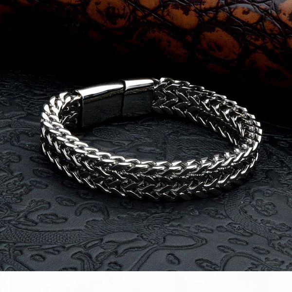 

mens punk pulseras titanium steel bracelet double carinate wristbands bangle trendy jewelry boys brace lace promotion 20.5cm, Golden;silver