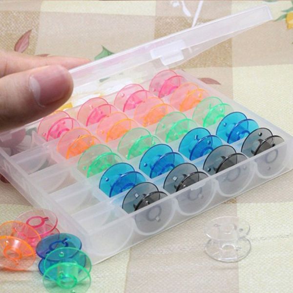 

25pcs colorful shuttle core box plastic empty bobbins sewing machine spools storage for home needlework tool accessories, Black