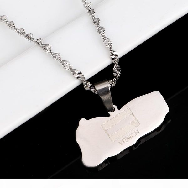 

r stainless steel yemen map and flag necklace gold color jewelry maps of yemeni patriotic gifts, Silver