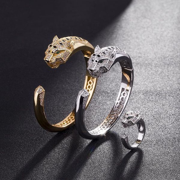 

leopard bracelets for women 18k gold plated hiphop jewelry bling cubic zirconia wedding bangle brand designer bracelet ing, Black