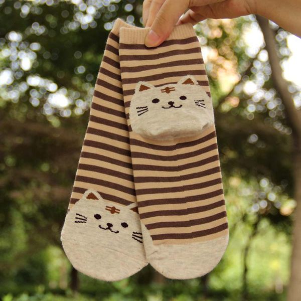 

female cat footprints socks striped socks for girls winter cotton warm 3d length floor sock, Pink;yellow