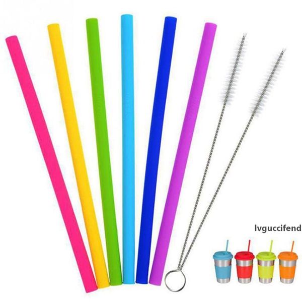 

silicone drinking straws 25cm reusable flexible straws with cleaning brushes bar party straws sets 8pcs/set ooa8030