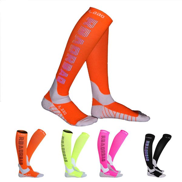 

sports socks 1 pair professional marathon running long reflective compression protective for men women night run, Black