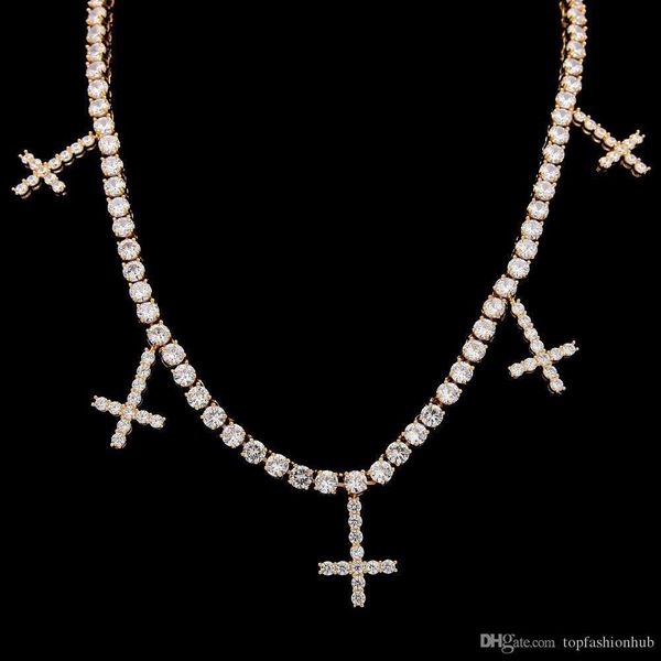 

european and american hip-hop zircon one row necklace cross pendant personality male necklace