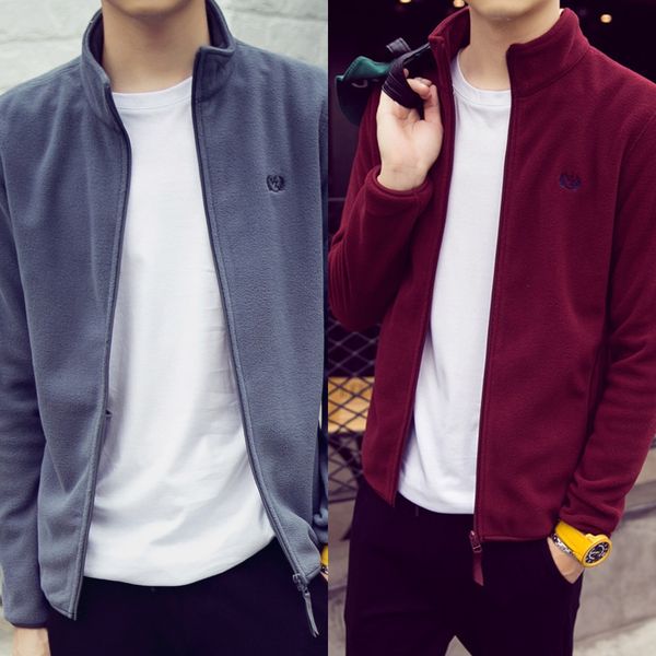 

polar fleece men's autumn and winter young men's stand collar jacket fleece jacket zipper cardigan top, Black;brown