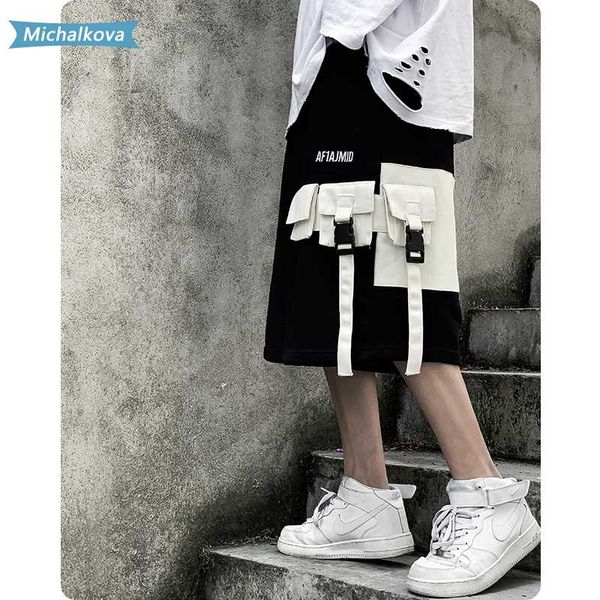 

men's shorts vintage harajuku sweatpants streetwear fashion ribbons joggers women/men's clothes pockets patchwork hip hop cargo pa, White;black