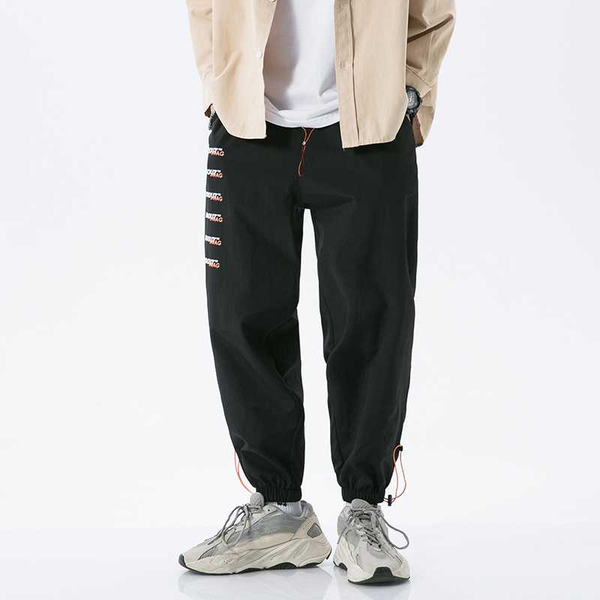 

2020 new autumn men pants men's casual print loose ankle-tied pants new fashion safari style men's man, Black