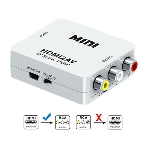 

hd 1080p hdmi2av video converter box hdmi к rca av / cvsb l / r поддержка видео ntsc pal выход hdmi to av adapter