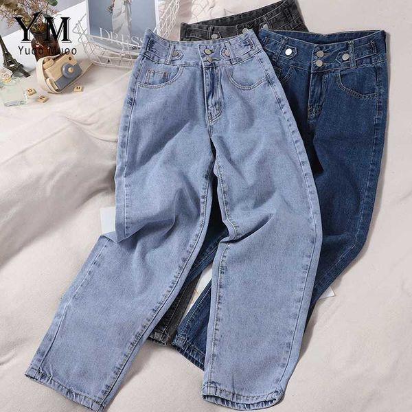 

yuoomuoo fashion all match buttons design soft jeans for women high waist plus size long jeans trousers black blue denim pants
