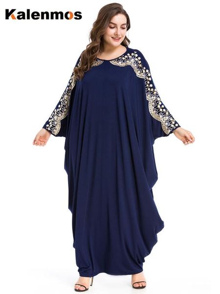 

kalenmos muslim abaya dress women summer loose moroccan kaftan islamic clothing turkey batwing sleeve ropa long robe plus size, Black;gray
