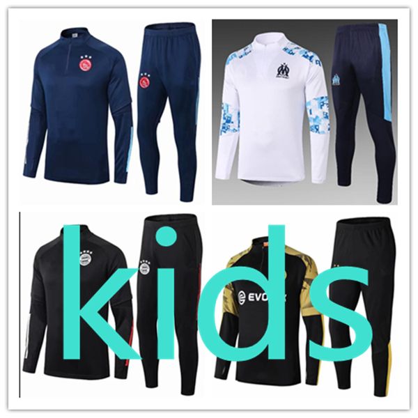 

kids football kits 20 21 soccer jersey 2020 2021 tracksuit training ajax olympique de marseille borussia dortmund bayern munich mÃ¼nchen, Black