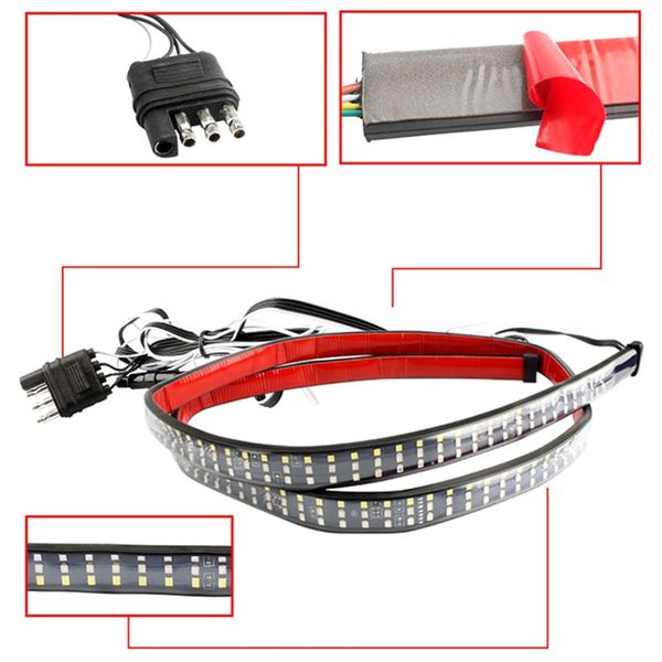 

60" triple row truck tailgate light bar led strip reverse brake turn signal lamp