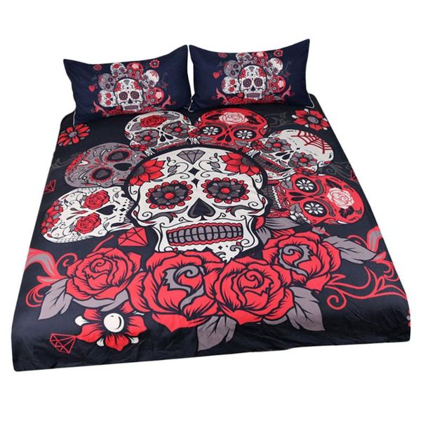 

3pcs halloween skull pattern beddings quilt cover scary bed sheet pillow case colorful (twin 173x218cm