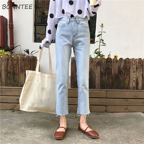 

jeans women chic loose simple korean style casual daily harajuku all-match trendy student pockets womens jean 2020, Blue
