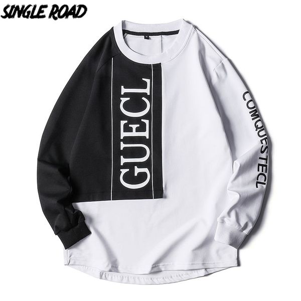 

men's hoodies & sweatshirts singleroad mens crewneck sweatshirt men 2021 oversized patchwork hip hop harajuku japanese streetwear hoodi, Black