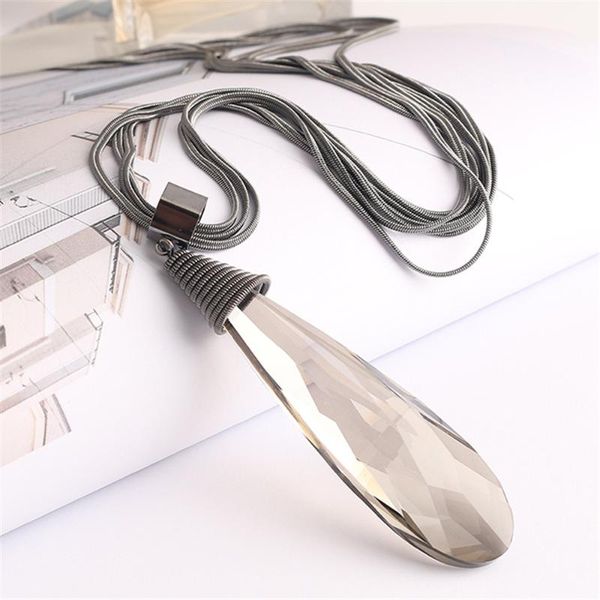 

fashion women big water drops pendant necklace winter long sweater chain party all match 2020 silver color jewelry