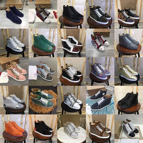 

pairs designer red bottom mens womens shoes boots luxury man spike red bottoms outdoor trainers high sneakers size eu35-47, Black