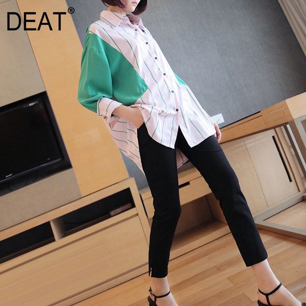 

deat] 2020 women blouse elegant mature korean leisure panelled full sleeve notched fashion trend striped single button 19m-a396, White