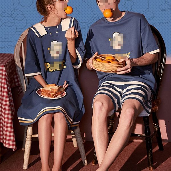 

s58ji new sailor cartoon clothes pajamashome pajamasshort-sleeved nightgown female summer cute princess cotton large size pajamas home cloth, Blue;red