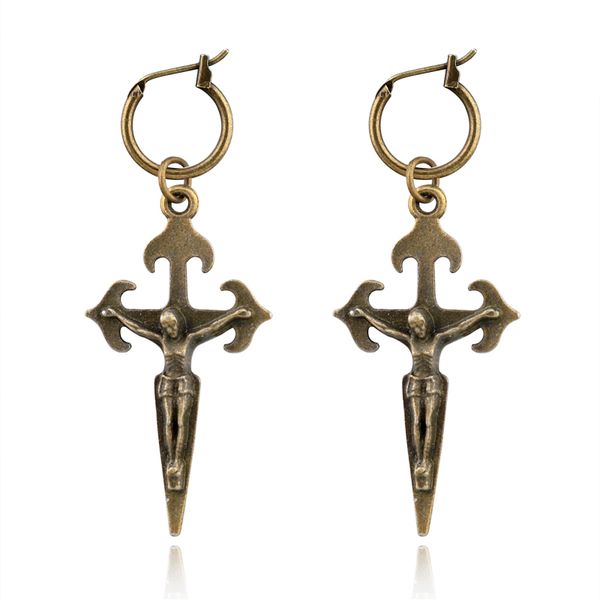 

1pair vintage punk bronze cross skeleton hoop earrings for women men retro gothic big skull endless circle earrings jewelry e357, Golden;silver