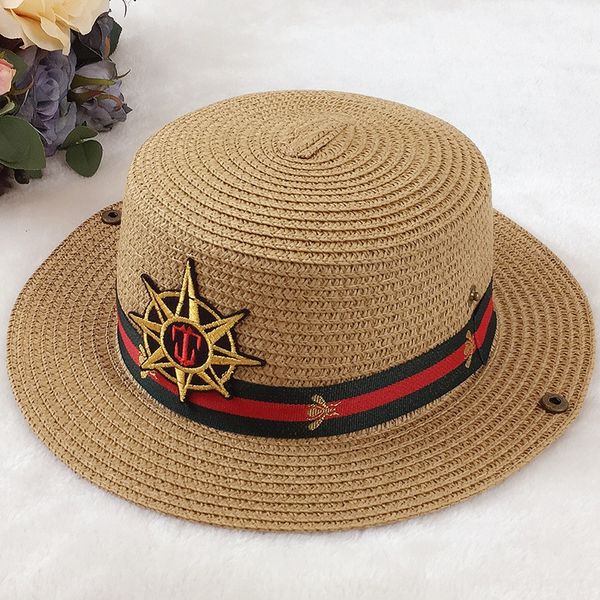 

korean compass cap flat cap new children's compass sunscreen straw outdoor sunshade parent-child hat flat hat, Blue;gray