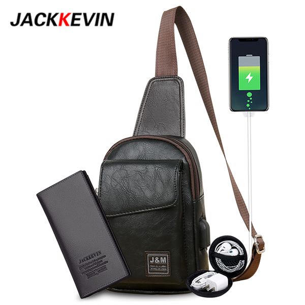 

jackkevin men's retro leather crossbody bag usb shoulder bag waterproof chest men messenger waist