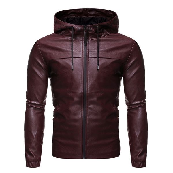 

2020 mens designer hooded jackets zipper lapel neck coats long sleeved slim leather mens casual clothing, Black;brown