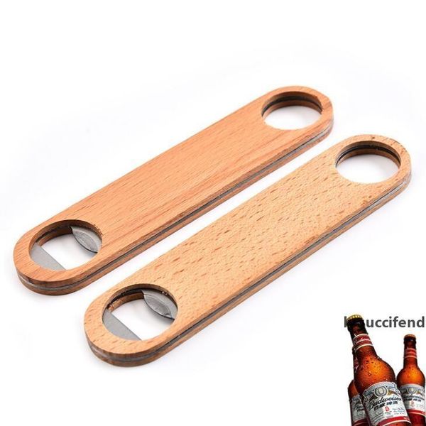 

stock wooden flat beer bottle opener wood handle stainless steel wine beer soda glass cap bottle opener creative kitchen bar tools lx1861