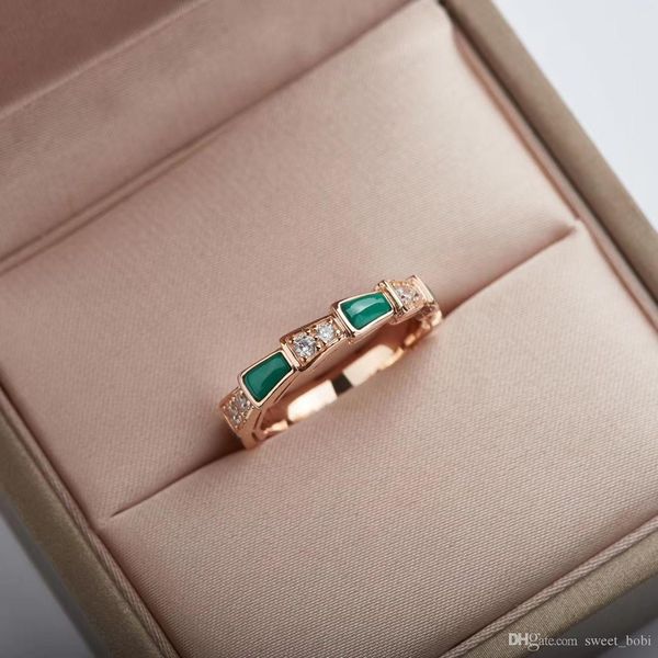 

natural stone snake-shaped couple ring fashion sterling silver natural malachite diamond snake bone snake ring christmas gift