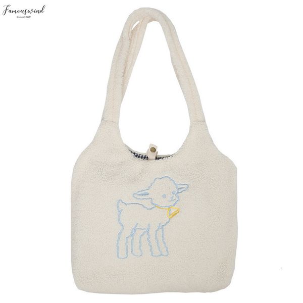 

ladies large capacity shopping bag fashion imitation lambskin shoulder bag lamb winter new design small embroidered tote
