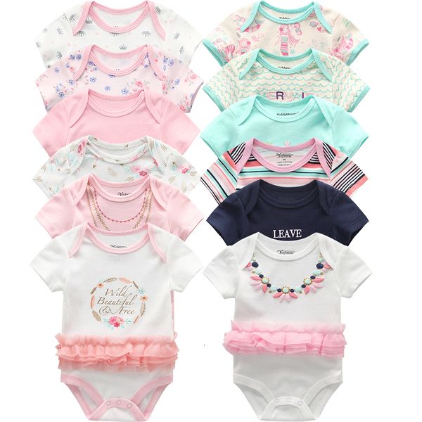 

6pcs/lot baby bodysuit fashion body suits short sleeve newborn infant jumpsuit cartoon kids baby girl clothes, Blue