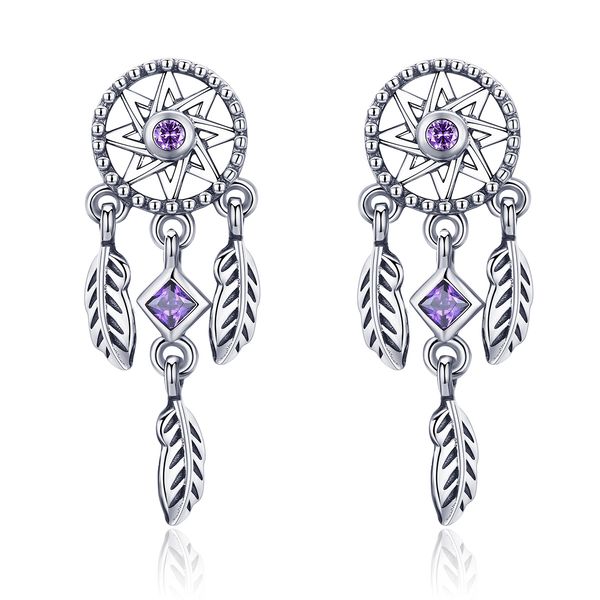 

unique dreamcatcher drop earring for girl gift 100% genuine 925 sterling silver violet aaa cz for party jewelry, Black